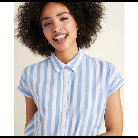 OLD NAVY Striped Cap Sleeve Button Down Shirt Large - Picture 4 of 13